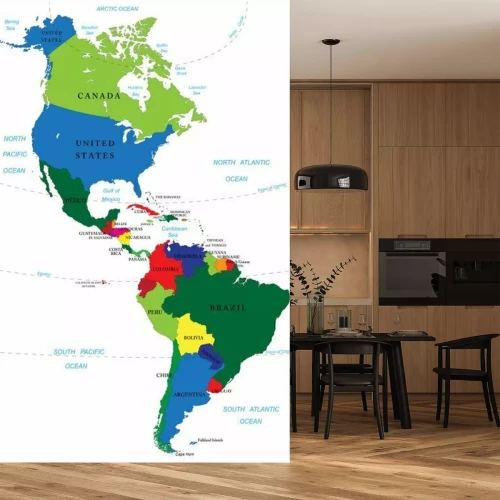 Papier peint  Amérique du Nord et du Sud carte
