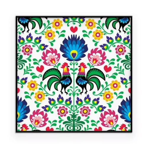 Poster  Illustration avec un ornement de Łowicz représentant des coqs