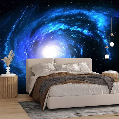 Papier peint  Galaxie spirale bleue sur fond noir