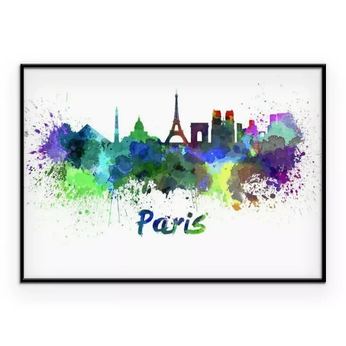 Poster  Une aquarelle colorée représentant des bâtiments parisiens