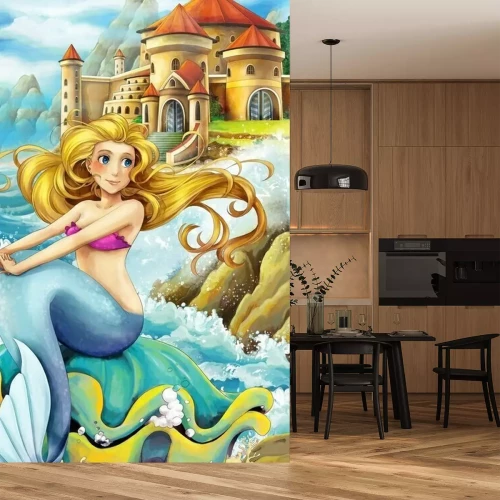 Papier peint  Sirène sur la terre avec un château en arrière-plan