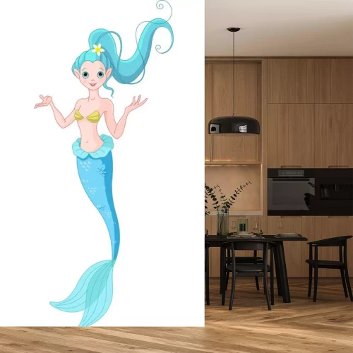 Sticker  Une sirène aux cheveux bleus avec une queue de cheval attachée avec une fleur