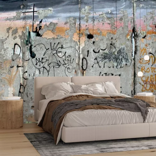 Papier peint  Mur de béton graffiti en couleurs