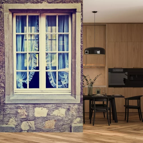 Papier peint  Fenêtre avec un rideau délicat