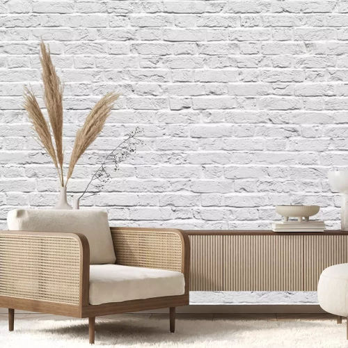 Papier peint  Mur vieilli en brique blanche