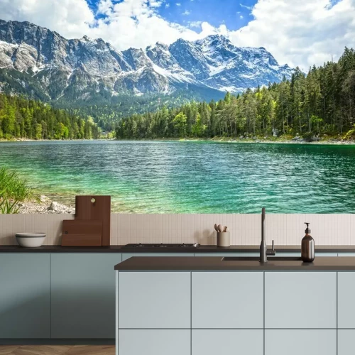 Papier peint  Paysage de montagnes et d'eau turquoise