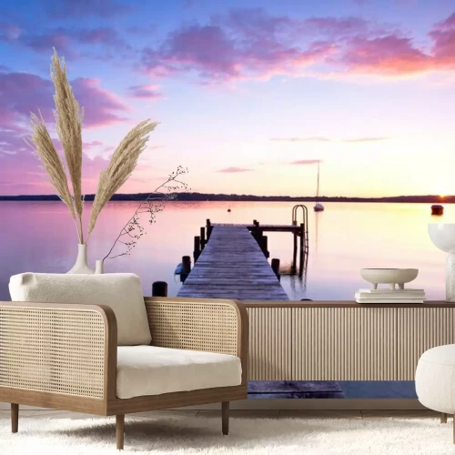 Papier peint  Passerelle vide coucher du soleil