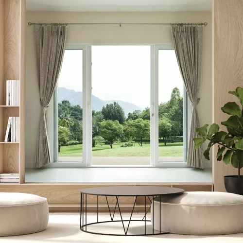 Papier peint  Une porte ouverte donnant sur un jardin verdoyant