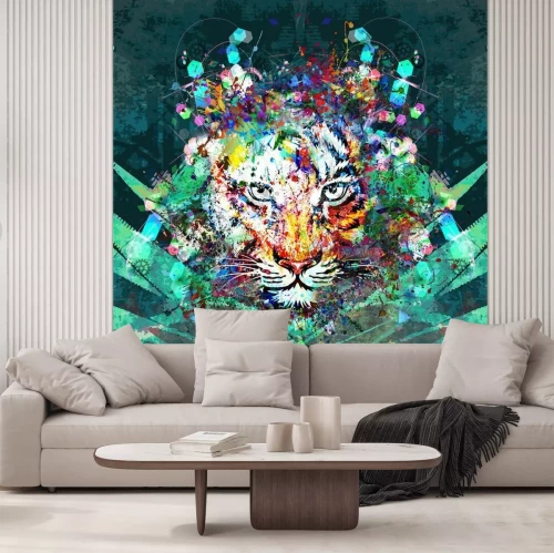 Papier peint  Tigre avec des taches de couleur