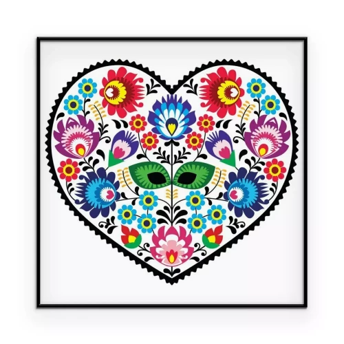 Poster  Graphique représentant un cœur à motif folklorique