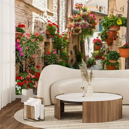 Papier peint  Ruelle étroite pleine de fleurs