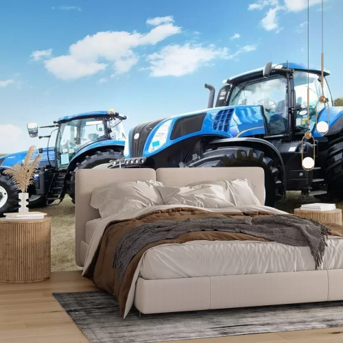 Papier peint  Des tracteurs bleus à la ferme
