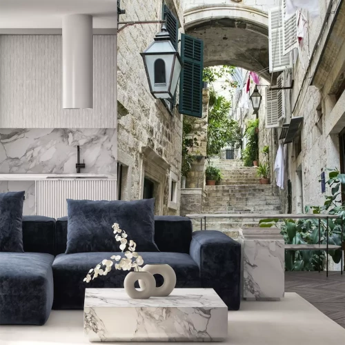 Papier peint  Volets ouverts au-dessus d'un escalier