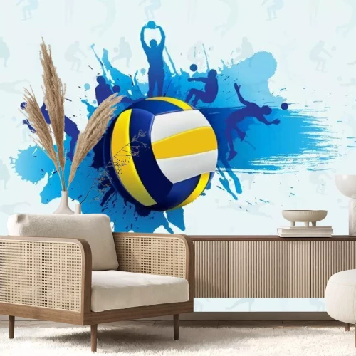 Papier peint  Ballon de volley-ball sur fond bleu dynamique