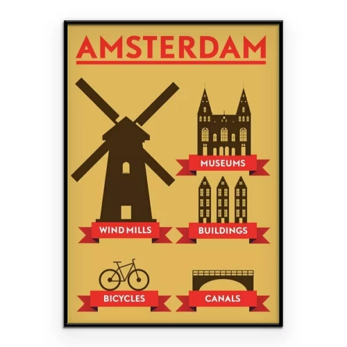 Poster  Attractions populaires d'Amsterdam présentées sous forme d'infographie