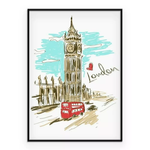 Poster  Une vue caricaturale, façon carte postale, de Londres