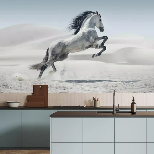 Papier peint  Image présentant le cheval blanc au galop