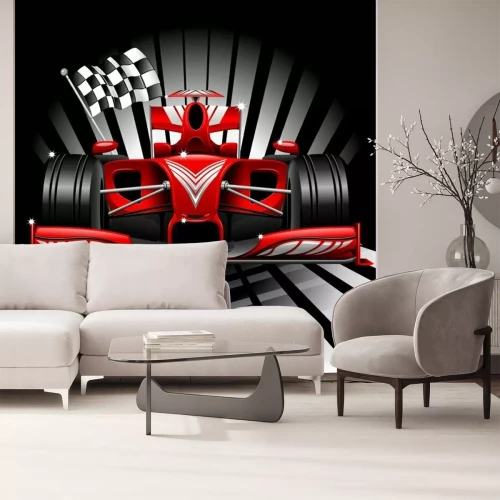 Papier peint  Formule 1 voiture de course et d'un drapeau à damier