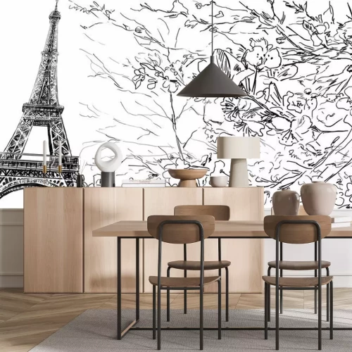 Papier peint  Vue en noir et blanc de la Tour Eiffel