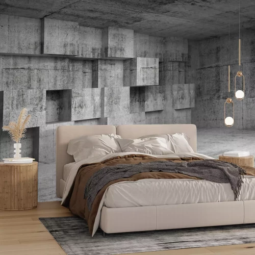 Papier peint  Pièce en béton avec alcôves géométriques