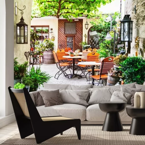 Papier peint  Terrasse de café en été