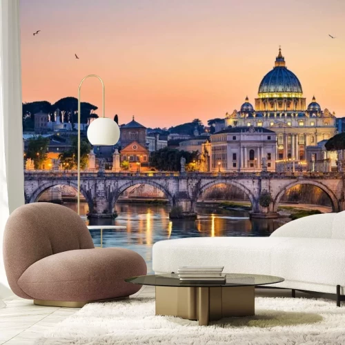 Papier peint  Basilique à Rome sur fond de coucher de soleil