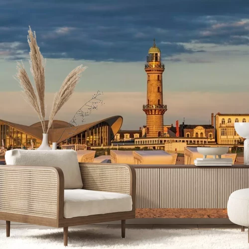 Papier peint  Phare delta de Warnow au soleil couchant