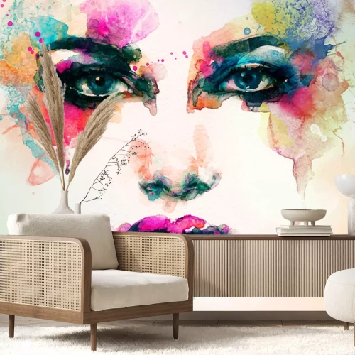 Sticker  Aquarelle abstraite et visage féminin