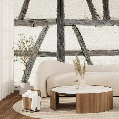 Papier peint  Mur blanc et planches en bois