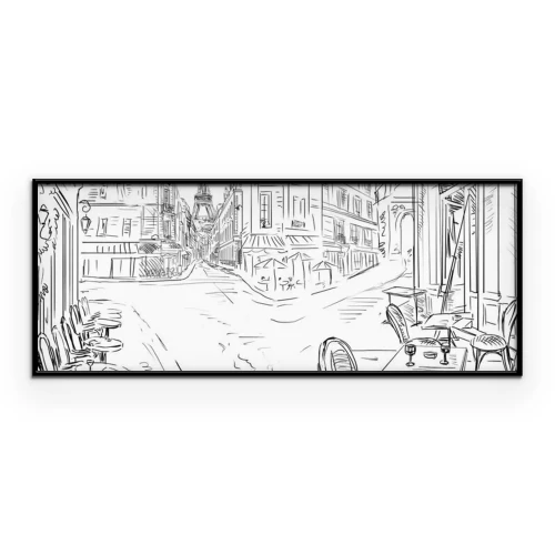Poster  Rues parisiennes avec la tour Eiffel en arrière-plan, dans un style esquissé