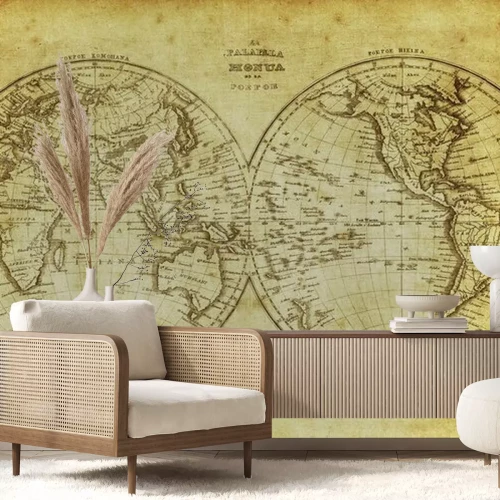 Papier peint  Carte du monde historique avec quadrillage géographique