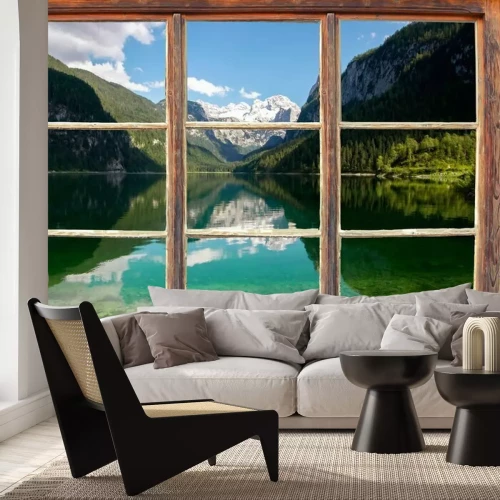 Papier peint  Vue d'un lac à travers une fenêtre