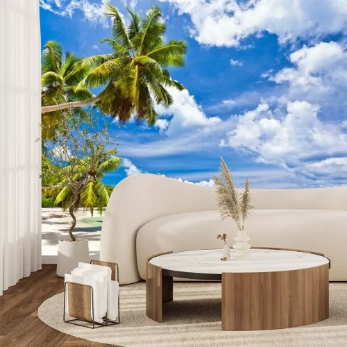 Papier peint  Mer et palmiers aux Seychelles