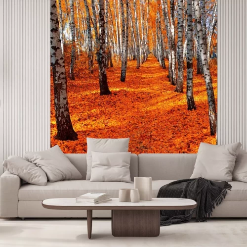 Papier peint  Bouleaux et feuilles d'oranger