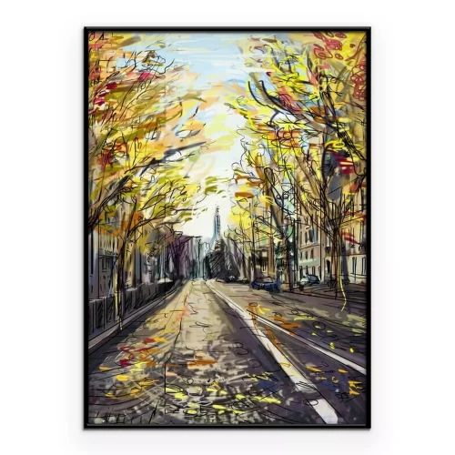 Poster  Arbres d'automne dans une rue parisienne