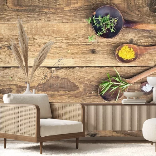 Papier peint  Épices sur des cuillères en bois