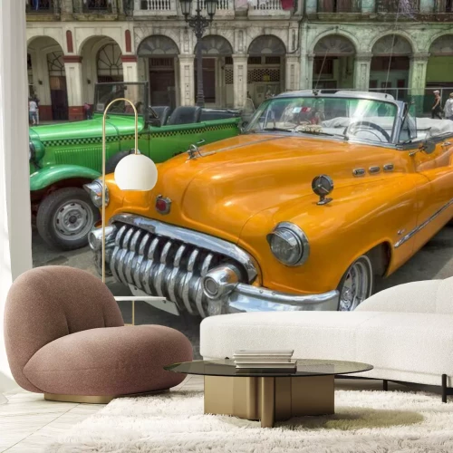 Papier peint  Orange et les voitures vertes devant Capitole, La Havane, Cuba