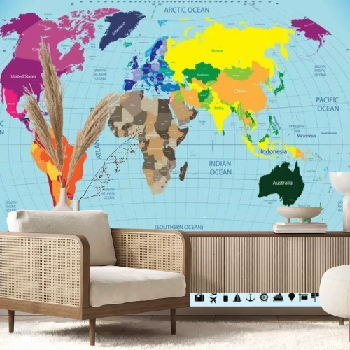Papier peint  Mappemonde colorée avec océans et continents