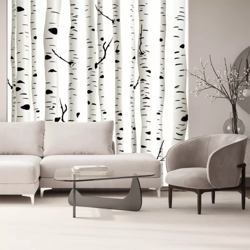 Papier peint  Illustration avec troncs de bouleau sur fond blanc
