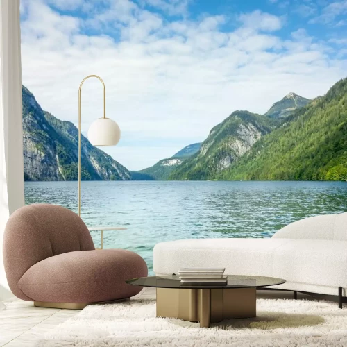 Papier peint  Vue des montagnes depuis un lac