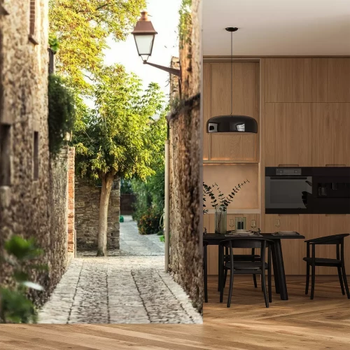 Papier peint  Ruelle étroite et lampadaire