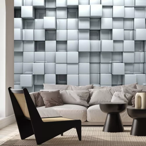 Papier peint  Des cubes lumineux brillants créent un motif avec un effet lumineux 3D