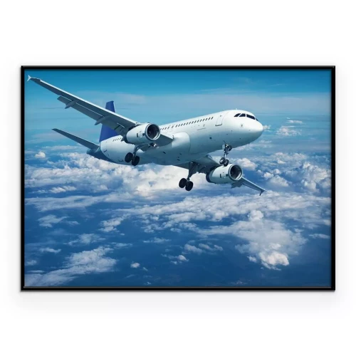 Poster  Un avion de ligne volant au-dessus des nuages par temps clair