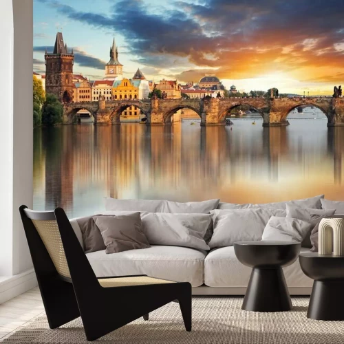 Papier peint  Pont Charles à Prague au coucher du soleil