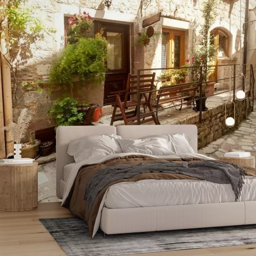 Papier peint  Rue en pierre et plantes