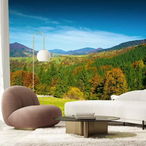 Papier peint  Montagnes, forêts et chevaux