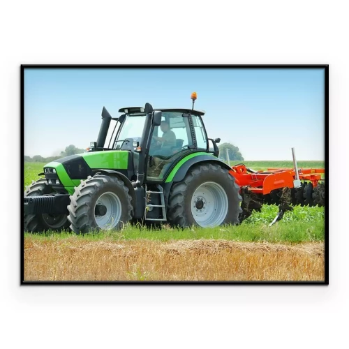 Poster  Un tracteur vert au travail dans un champ