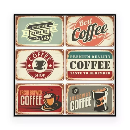 Poster  Noms de cafés écrits sur de vieilles enseignes vintage