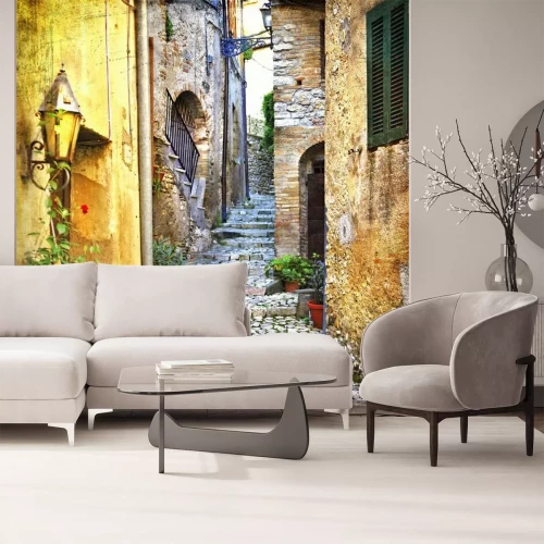 Papier peint  Escalier en pierre entre des maisons