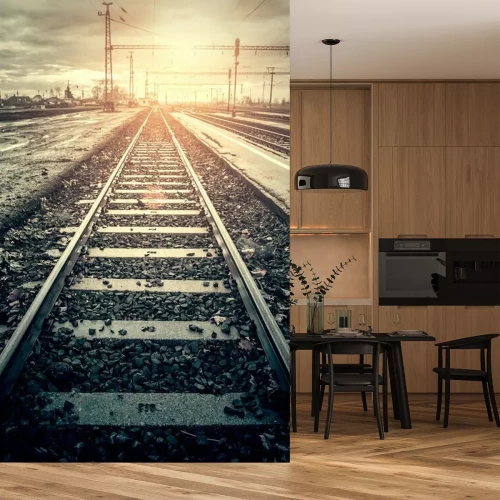 Papier peint  Voie ferrée déserte au soleil